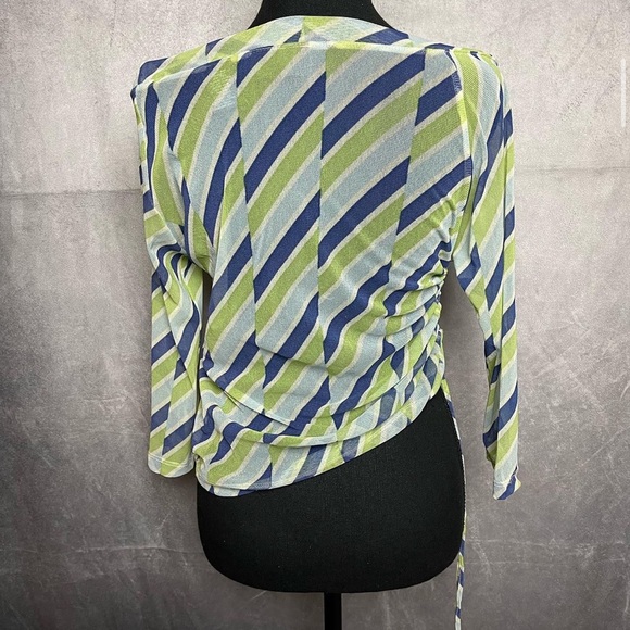Vintage off the shoulder stripe Y2K mesh top with adjustable side size medium - Picture 2 of 5